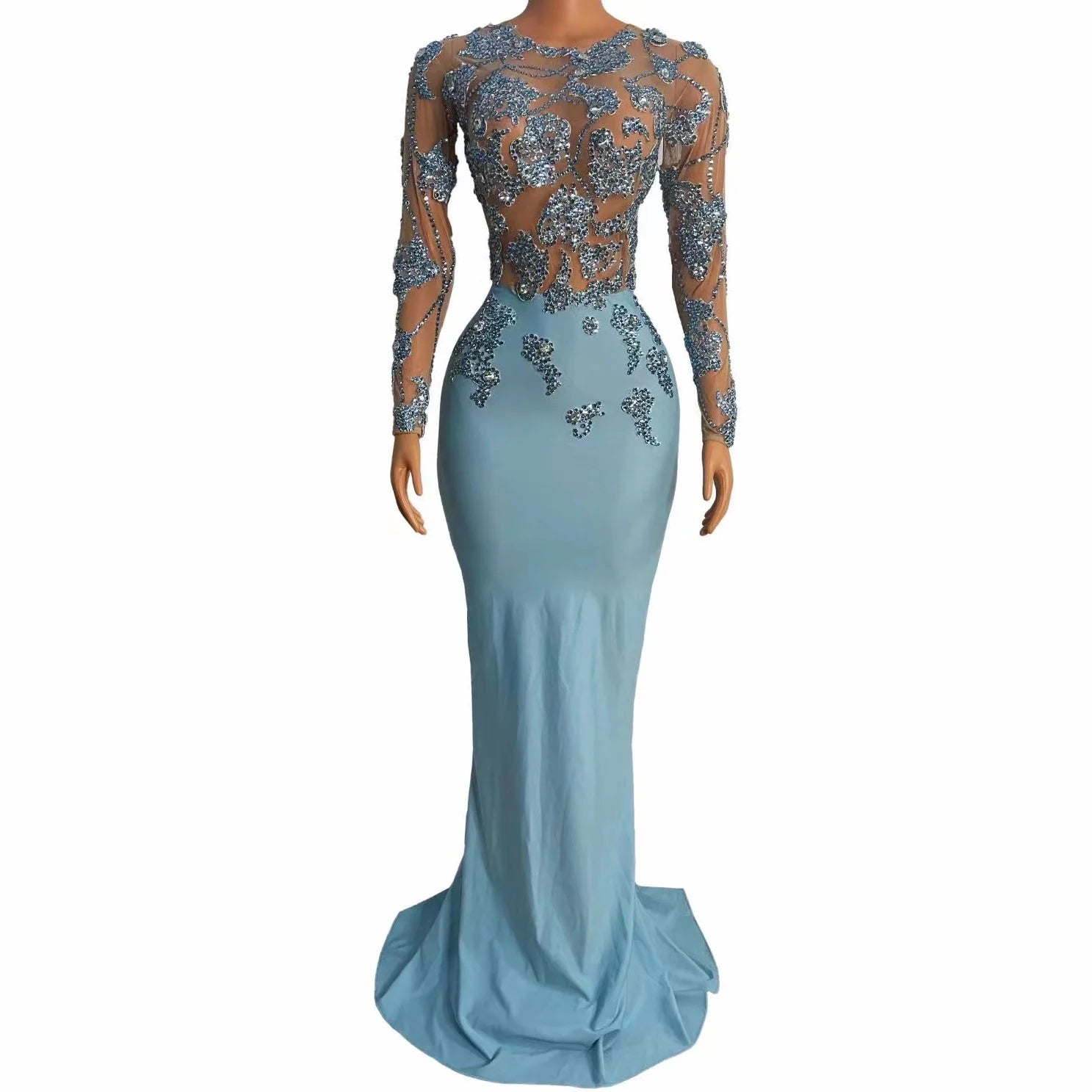 Urban Elegance Deals NOVANCE women summer dress new style blue shiny diamonds tail evening gown dress elegant wedding dresses for dinner party