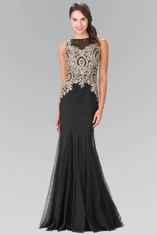 Budget Friendly Embroidered Boidce Long Prom Dress with Sheer Back