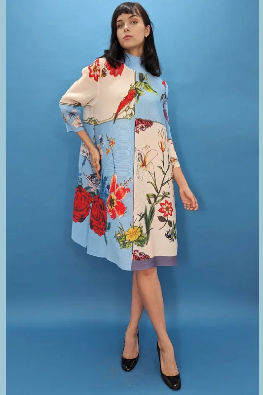 End-Of-Season Clearance Long Sleeve High Neck Floral Short Dress