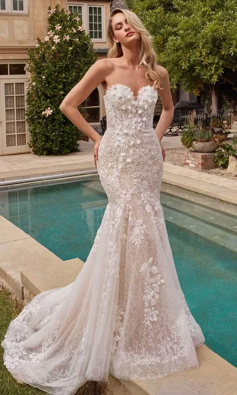 Chic And Trendy Ladivine CDS431W - Floral Applique Embellished Mermaid Bridal Gown