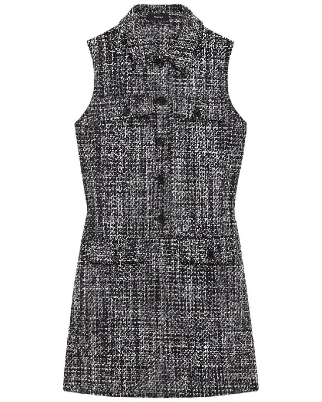 Save Big Theory Wool-Blend Melange Tweed Military Mini Dress