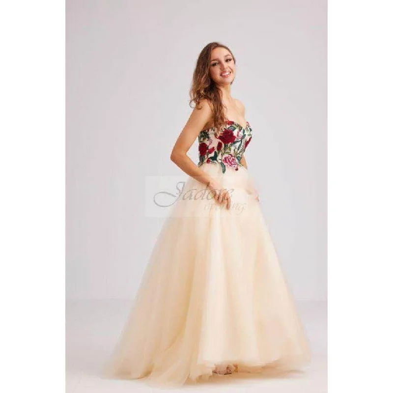 Limited Stock J'Adore Dresses J23030 - Strapless Floral Applique Ballgown