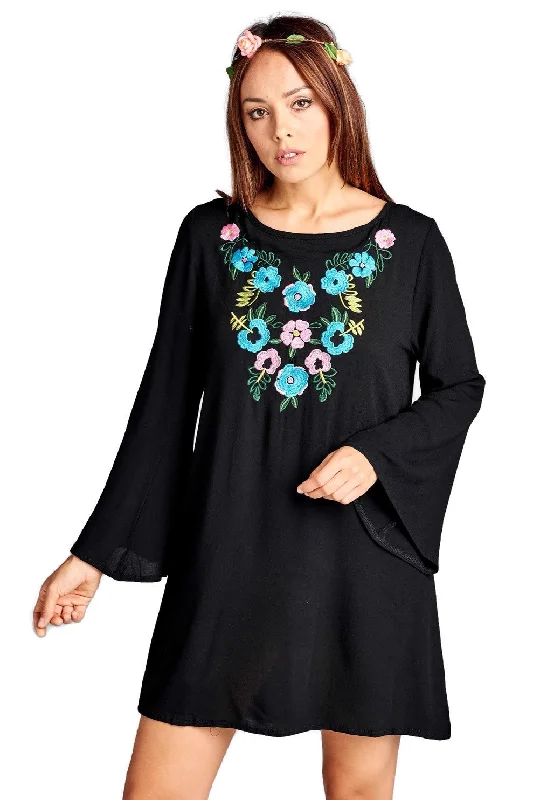 The Good Stuff Floral Embroidered Mini Dress, Black