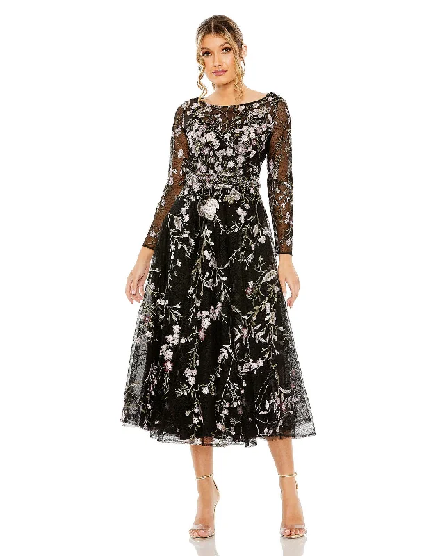 Seasonal Style Discounts Mac Duggal 20476 Long Sleeve Formal Floral Midi Dress