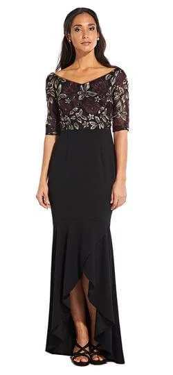 Urban Elegance Deals Adrianna Papell AP1E204611 Metallic Floral High Low Formal Dress