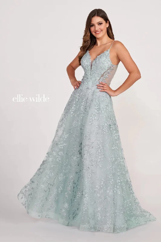 Classic Chic Deals Ellie Wilde EW34048 Prom Formal Floral Beaded Long Ball Gown