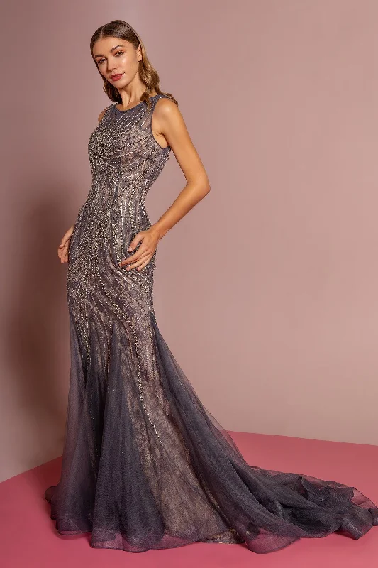 Limited Time Flash Sale Jewel Embellished Lace Long Prom Dress With Tail