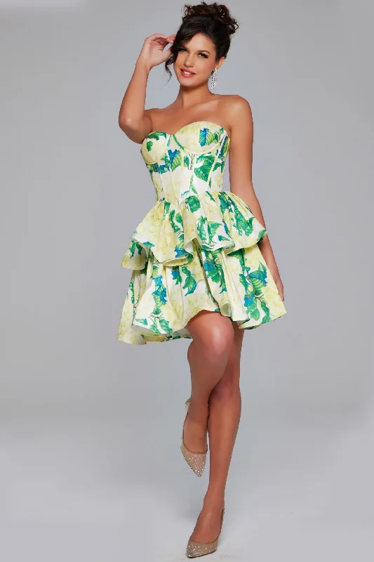 Comfort Meets Fashion Jovani 37057 Homecoming Short Floral Print Cocktail Dress