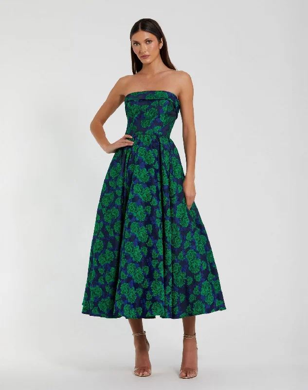 Huge Price Cut Mac Duggal 27594 A Line Floral Midi Cocktail Dress