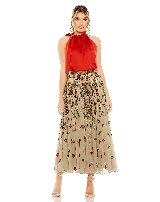 Fashion Sale Mac Duggal R5707 Floral Beaded Long Chiffon Skirt Only