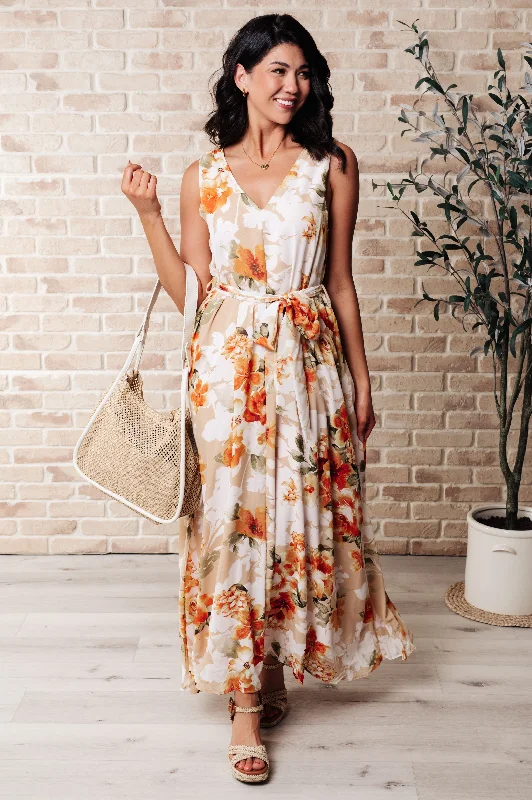 Exclusive Designer Style Deals It's All Sunshine V-Neck Floral Dress in Orange