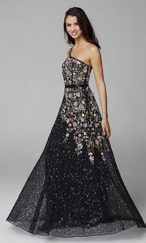 Unleash Your Trendy Side Primavera Couture - 3736 Fabulous Floral Sequined Pattern One Shoulder Ball Gown