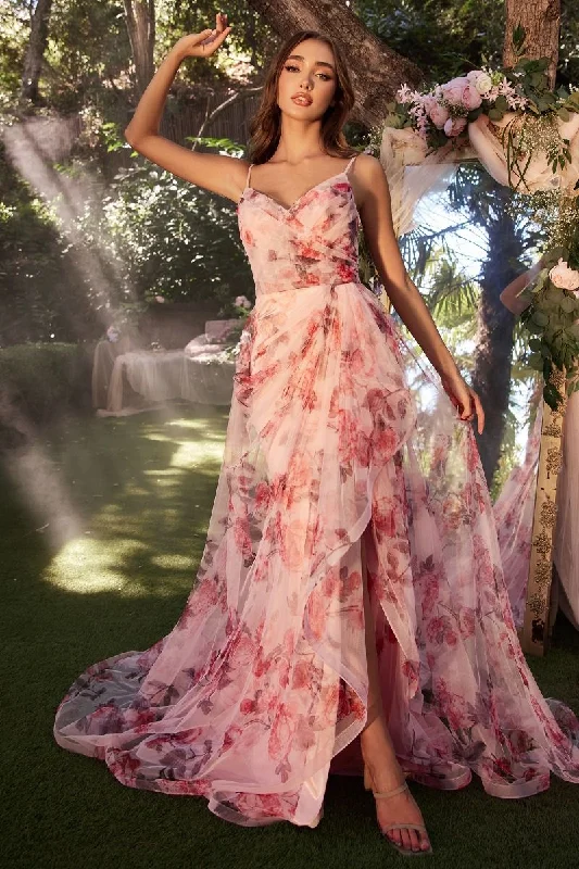 Sustainable Fashion Extravaganza Andrea & Leo A1290 Pleated Floral Print Long Formal Prom Dress