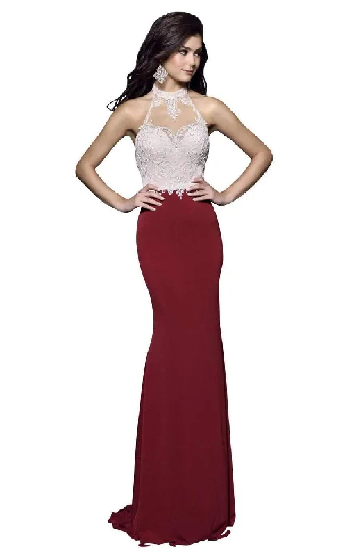 Durable Fashion Picks Nina Canacci 7369 size 8 burgundy high neckline fitted prom dress evening gown