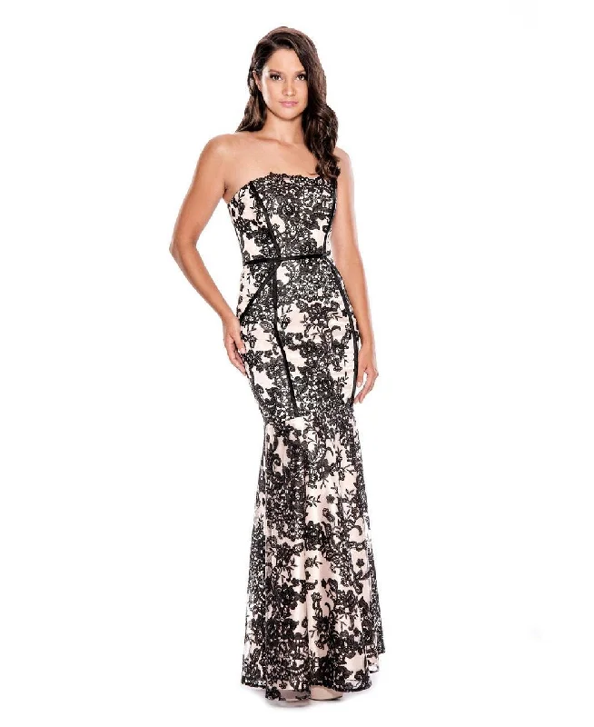 Shop Sales Decode 1.8 183317 Straight Across Neck Floral Long Dress In Black/Nude