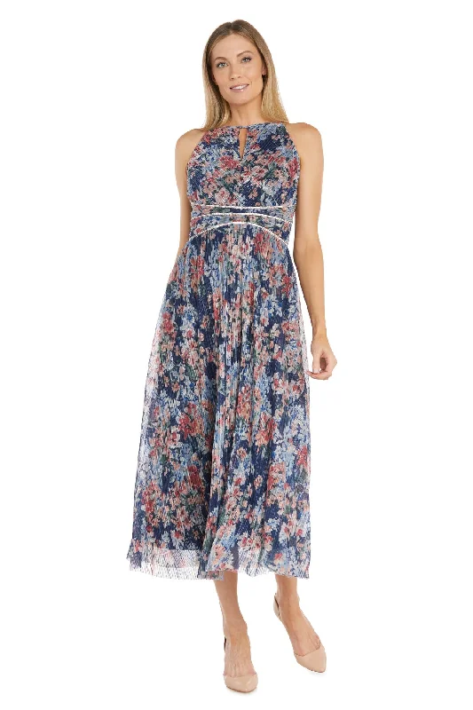 Winter Warehouse Sale R&M Richards 1112 Floral Print Metallic Formal Tea Length Dress