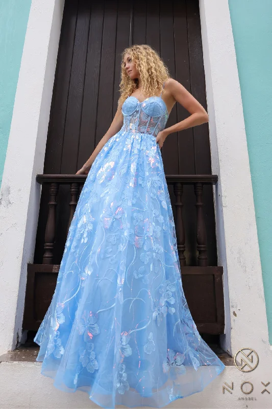 Feminine Luxe Style Sale Nox Anabel T1332 A Line Long Formal Floral Print Prom Dress