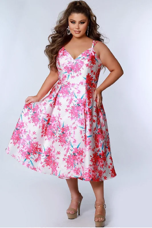 Limited Time Sydneys Closet CE2209 Plus Size Floral Tea Length Dress