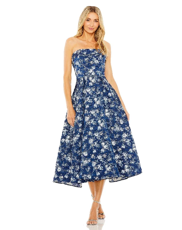 Vintage Style Deals Mac Duggal 68617 Short Cocktail A Line Floral Midi Dress