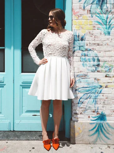 Playful Fashion Offers Charming Lace Long Sleeves Prom Dress Short Wedding Party Dress OM203