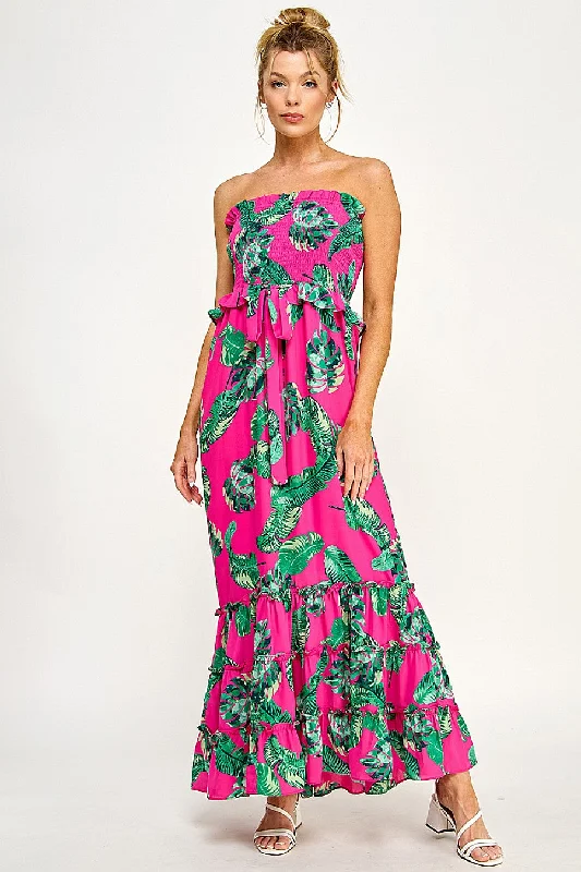 Must Haves Long Strapless Floral Tiered Maxi Dress