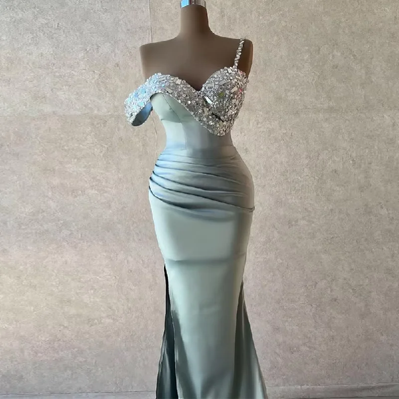 Sleek Style Discounts Satin Formal Party Dresses Women Sweetheart Bead Long Evening Gowns Sleeveless Mermaid Custom Made Sexy Wedding Guest Dress