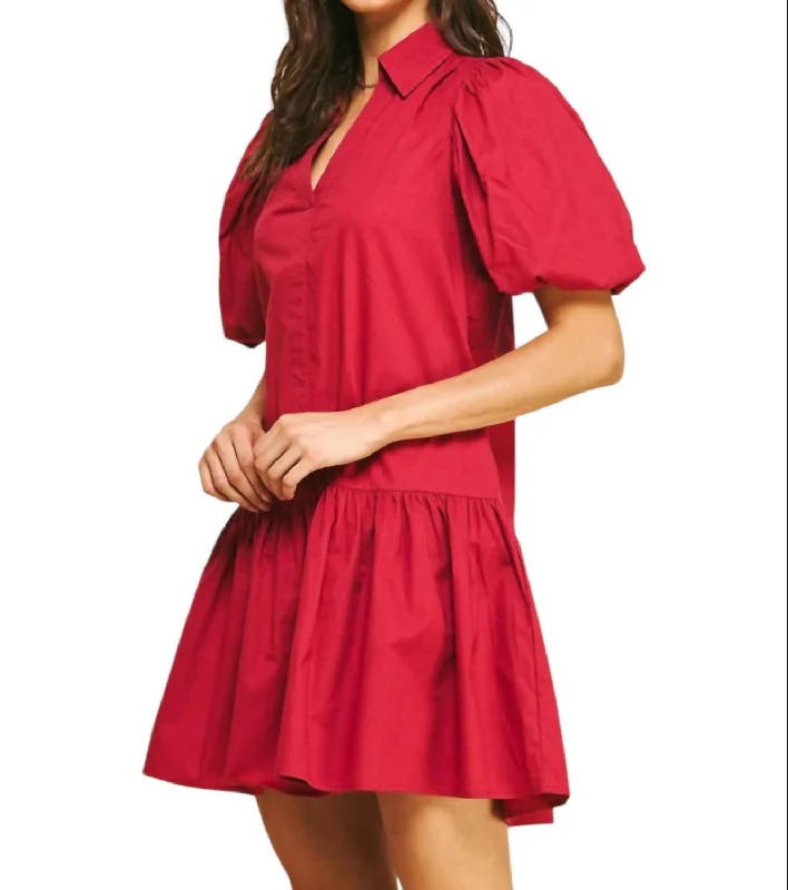 Limited-Time Offer Marianna Tiered Mini Dress In Fall Red