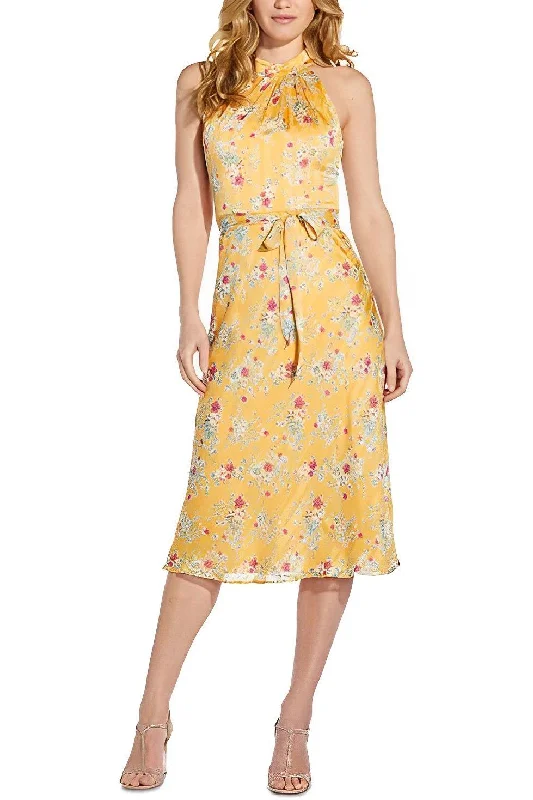 Limited Time Offers Adrianna Papell AP1D104110 Halter Tie Keyhole Back Floral Print Cockyail Dress