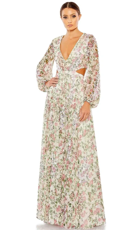 Flash Sale Now Mac Duggal 93746 - Bishop Sleeve Floral Chiffon Evening Dress