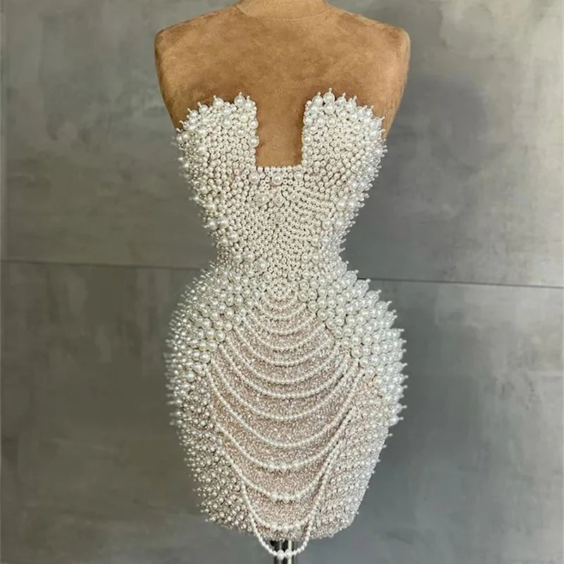 Casual Chic Deals Full Pearls Luxury Short Prom Dresses 2024 Sexy Mini Cocktail Party Dress for Women Wedding Evening Birthday RM029