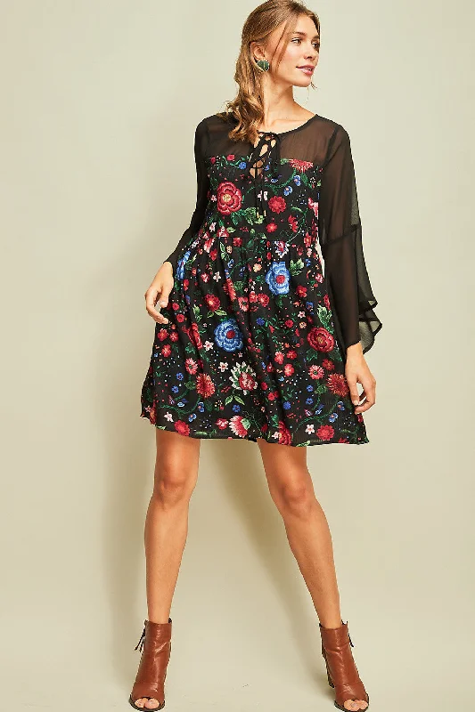 Big Discounts Floral Bell Sleeve Mini Dress