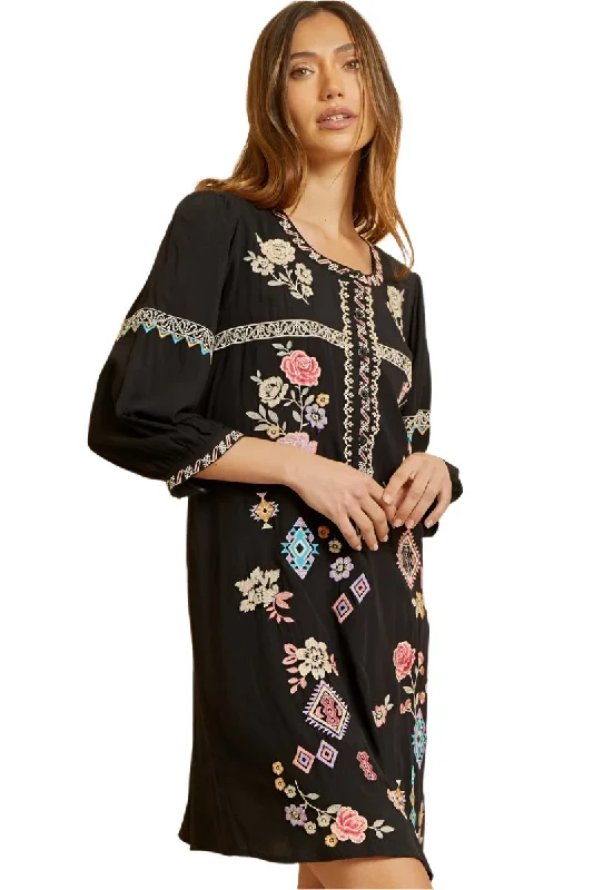 High-End Style Discounts Floral & Aztec Embroidered Dress