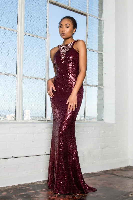 Stay Ahead In Style Prom Long Formal Fully Sequined Halter Evening Dress