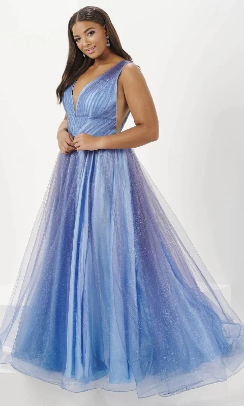 Fashion-Forward Offers Tiffany Designs 16134 - Plunging V-Neck Glitter Ombre Ballgown