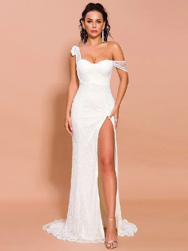 Classic Chic Deals Lace Mesh Long Formal Dress Wedding Guest Dress