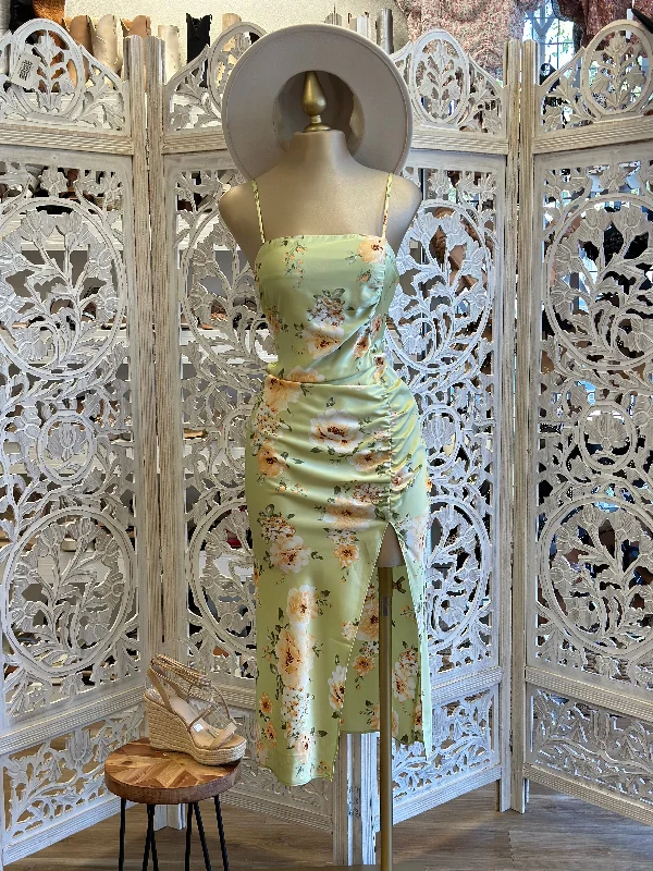 Hot Brand Discounts Midi Green Satin Floral Dress