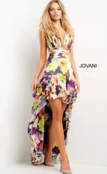 End Of Season Sale Jovani High Low Formal Floral Print Prom Gown Sale