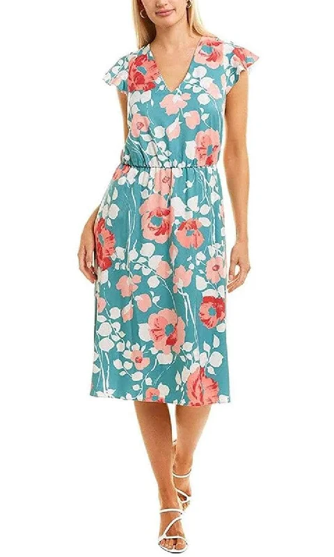 Budget Friendly Adrianna Papell AP1D104148 Short Sleeve Tie Back Floral Print Jersey Dress