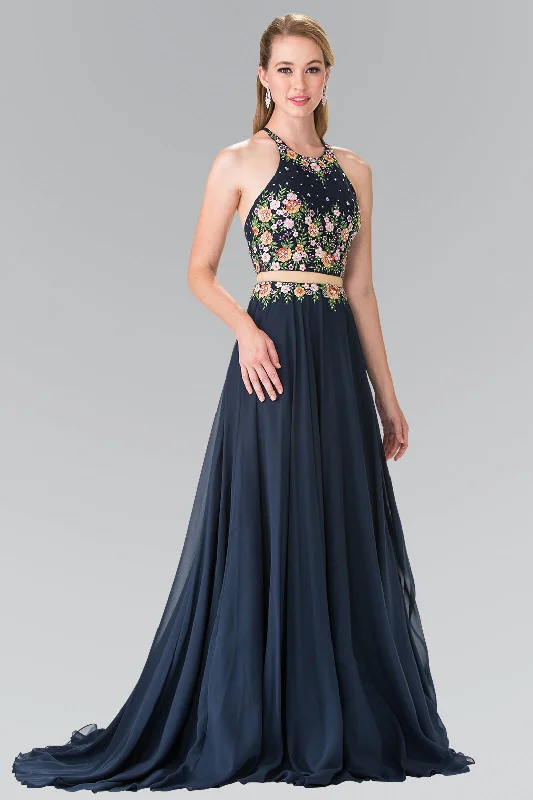 Trend Alert High Neck Mock Two Piece Long Prom Dress Formal