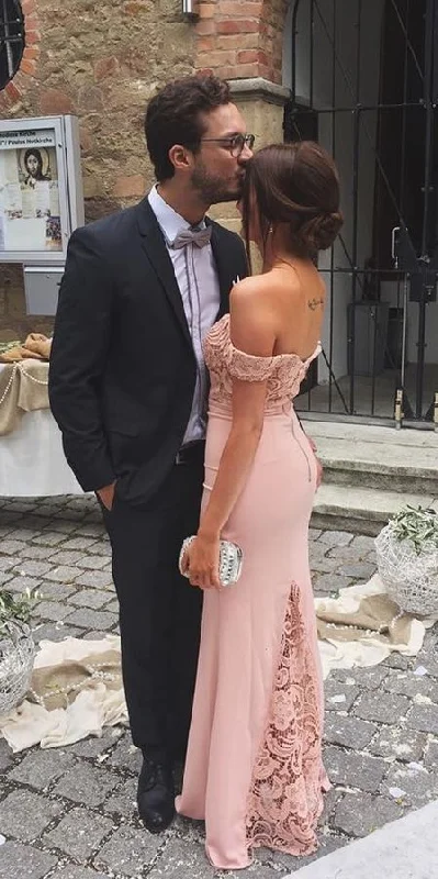 Chic Style, Always In Vogue floor length fitted pink wedding guest dress with off the shoulder prom dress    cg11326