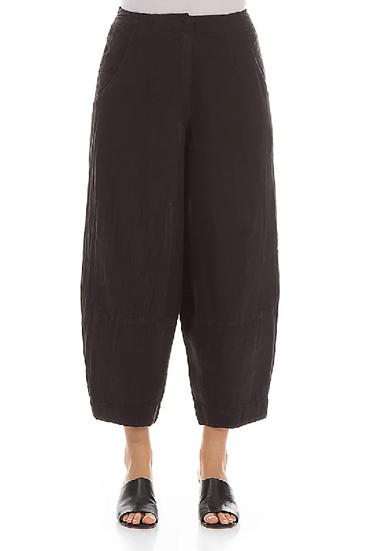 Stylish Looks Wide Cropped Black Linen Trousers