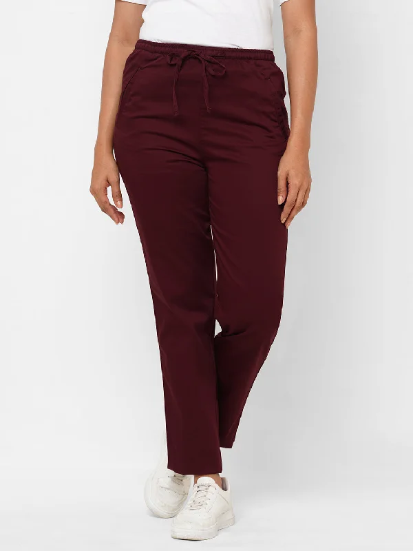 Trendy Fashion Sale Women's Maroon/Red Cotton Lycra Regular Fit Pant