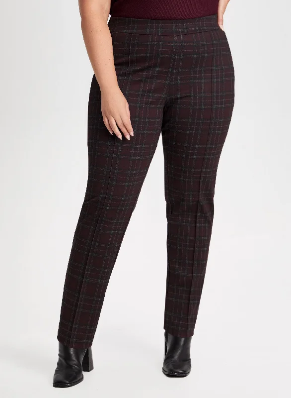 Latest Trends Pull-On Plaid Motif Pants