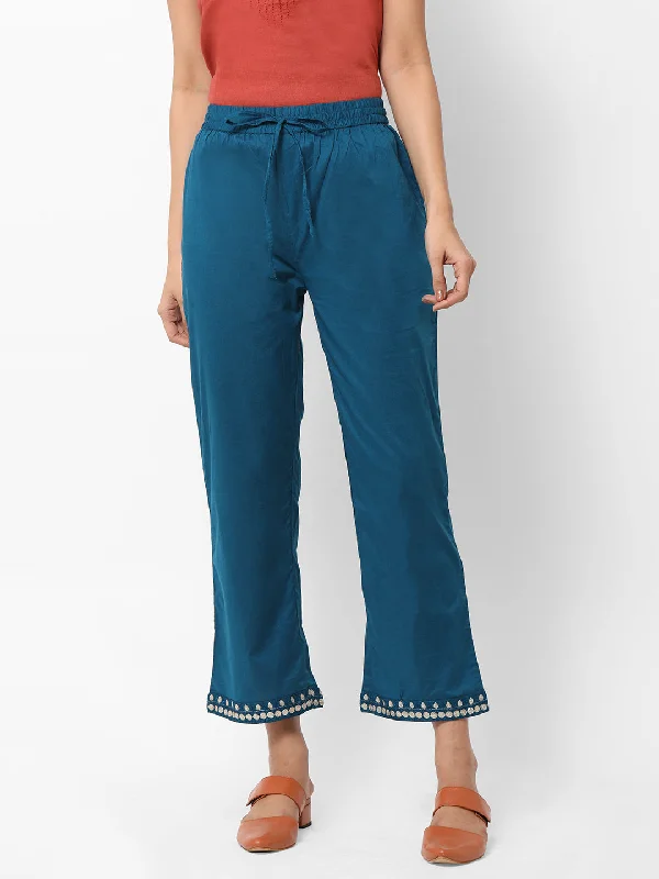 Flash Sales Women's Teal Cotton Regular Fit Pants