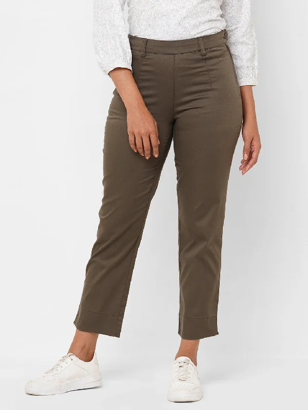 Luxe Style Discounts Women's Olive Cotton Lycra Regular Fit Pant