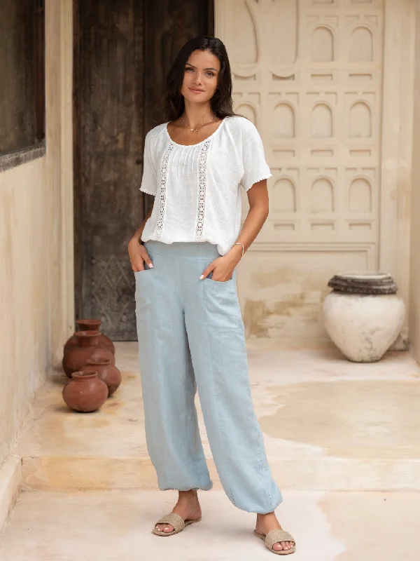 Stylish Savings Malibu Linen Pants Slate Blue