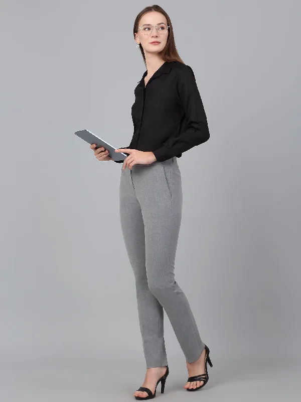 Holiday Attire Sale Women's Grey Solid Non-Pleated Formal Trouser