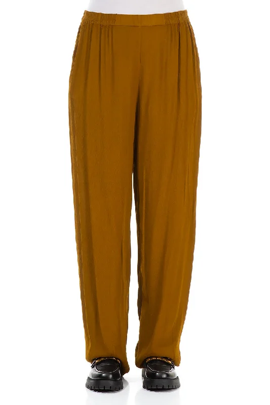 Style Upgrade Long Tapered Yellow Ochre Viscose Trousers