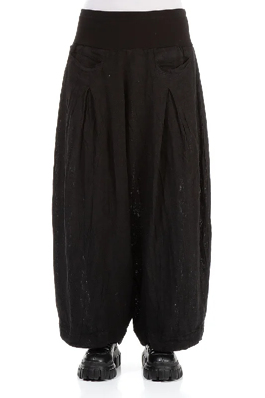 Luxury Fashion Loose Black Mélange Linen Trousers