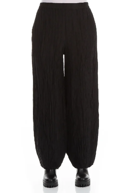 Stylish Deals Long Black Crinkled Trousers